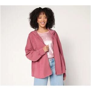 LOGO Lavish by Lori Goldstein Lace Trim Knit Jacket Crushed Berry S A703110